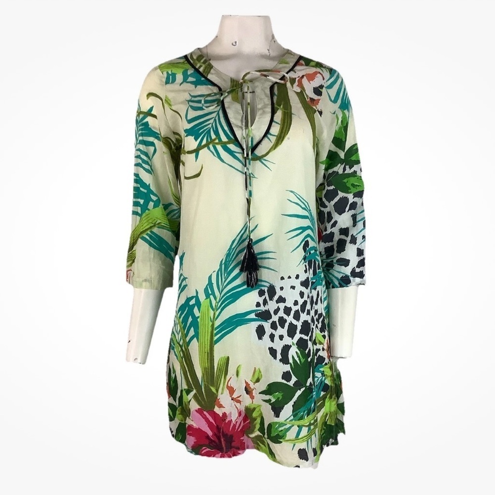 Debbie Katz Sz M 100% Cotton Tropical Print Lightweight Travel Beach Tunic